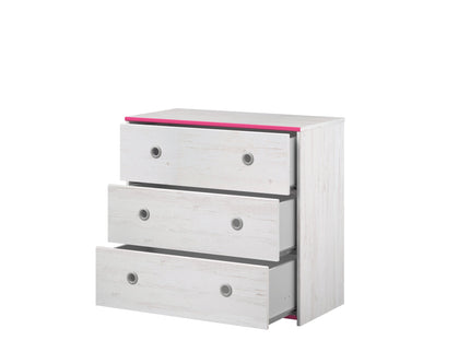 Parisot Smoozy 28 – 3-teiliges Kinderzimmer-Set mit Hochbett, Schreibtisch & Schrank, Kiefer Weiß, Pink/Blau