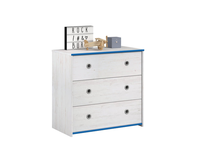 Parisot Parisot Smoozy 29 – 2-teiliges Kinderzimmer-Set mit Hochbett & Kommode, Kiefer Weiß, Pink/Blau