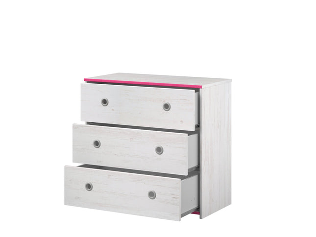 Parisot Parisot Smoozy 29 – 2-teiliges Kinderzimmer-Set mit Hochbett & Kommode, Kiefer Weiß, Pink/Blau