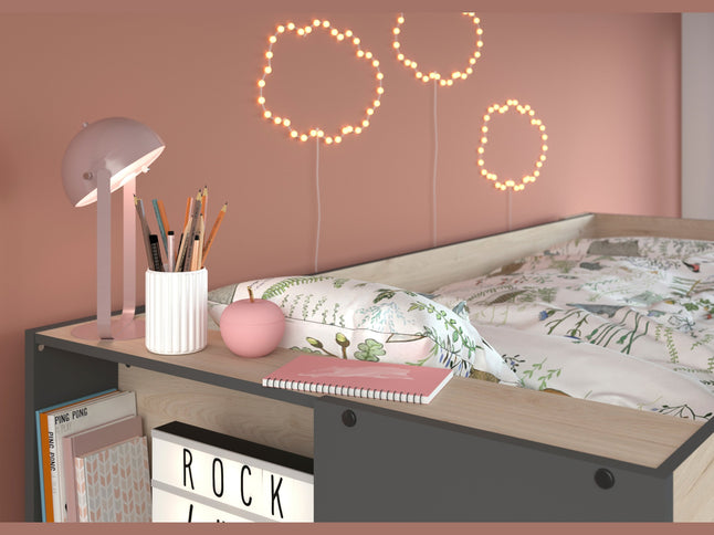 Parisot Stim 2 Etagenbett mit Schrank & Schubkasten - 90x200 – Eiche Jackson/Grau #