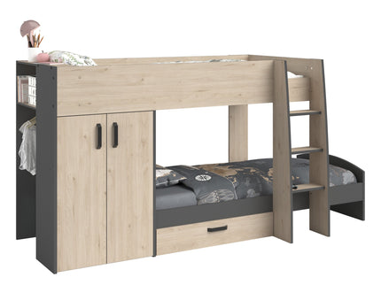 Parisot Stim 2 Etagenbett mit Schrank & Schubkasten - 90x200 – Eiche Jackson/Grau #