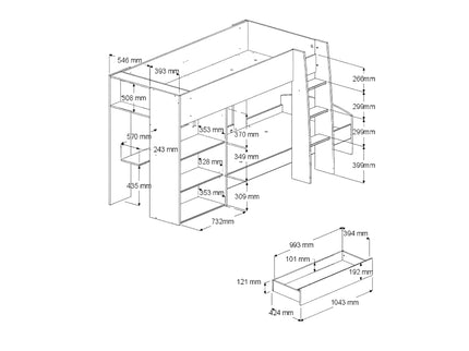 Parisot Stim 2 Etagenbett mit Schrank & Schubkasten - 90x200 – Eiche Jackson/Grau #