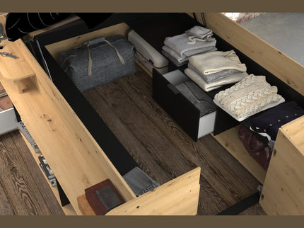 Parisot Stauraumbett Travel 1 - 140x200 – Stauraumbett in Eiche/Schwarz