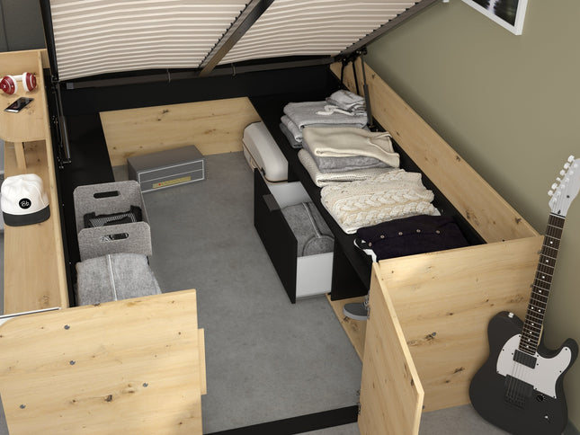 Parisot Travel 1 Halbhohes Hochbett 140x200 – Stauraumbett in Eiche/Schwarz