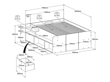 Parisot Stauraumbett Travel 1 - 140x200 – Stauraumbett in Eiche/Schwarz