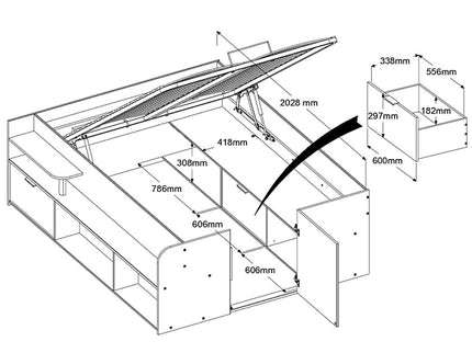Parisot Stauraumbett Travel 1 - 140x200 – Stauraumbett in Eiche/Schwarz