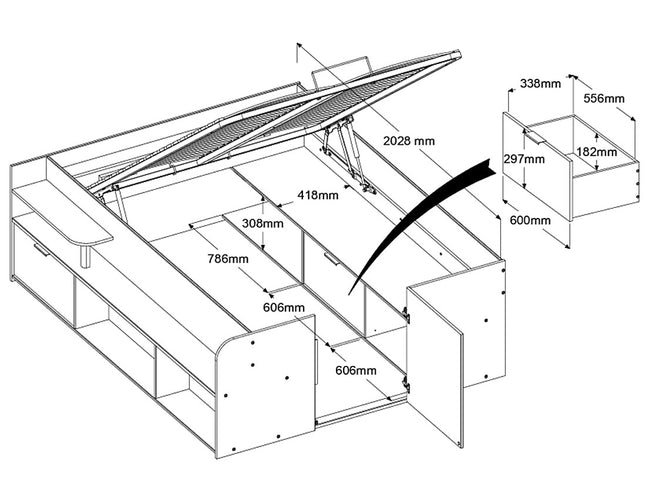 Parisot Travel 1 Halbhohes Hochbett 140x200 – Stauraumbett in Eiche/Schwarz