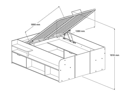 Parisot Stauraumbett Travel 1 - 140x200 – Stauraumbett in Eiche/Schwarz