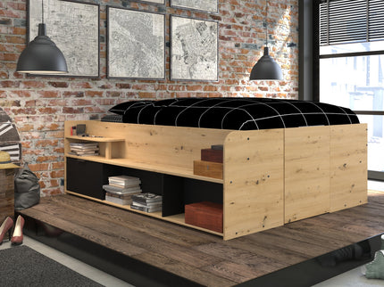 Parisot Stauraumbett Travel 1 - 140x200 – Stauraumbett in Eiche/Schwarz