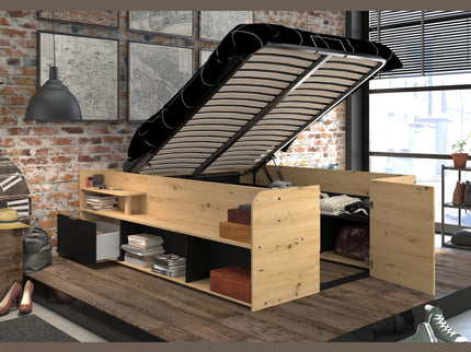 Parisot Stauraumbett Travel 1 - 140x200 – Stauraumbett in Eiche/Schwarz