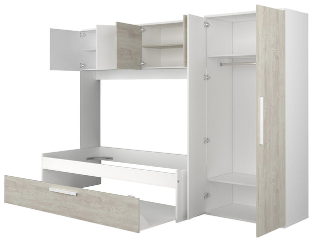 Kompaktes Schlafzimmer mit Brückenschrank Trasman Artik – 90x200 cm - Cascina/Weiß