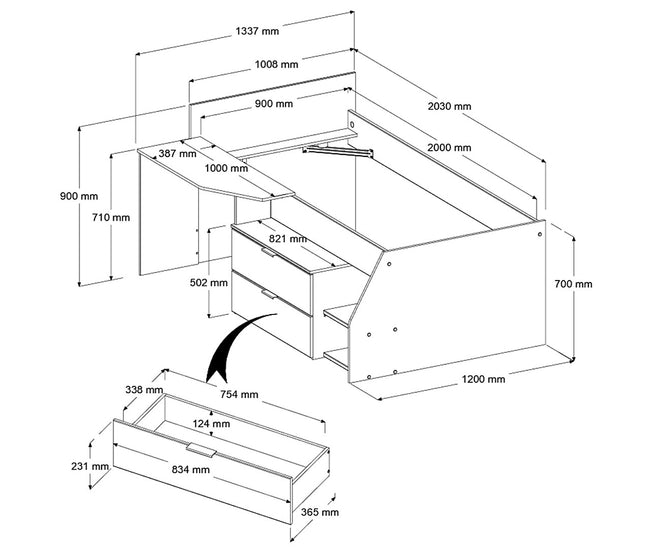 Parisot Milky 22 Kinderzimmer-Set Hochbett 90x200 & Kleiderschrank