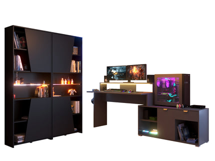 Parisot Gaming Set - Work 1 in schwarz #Eck-Gamingtisch und 2 x Schrank inkl. RGB LED Beleuchtung